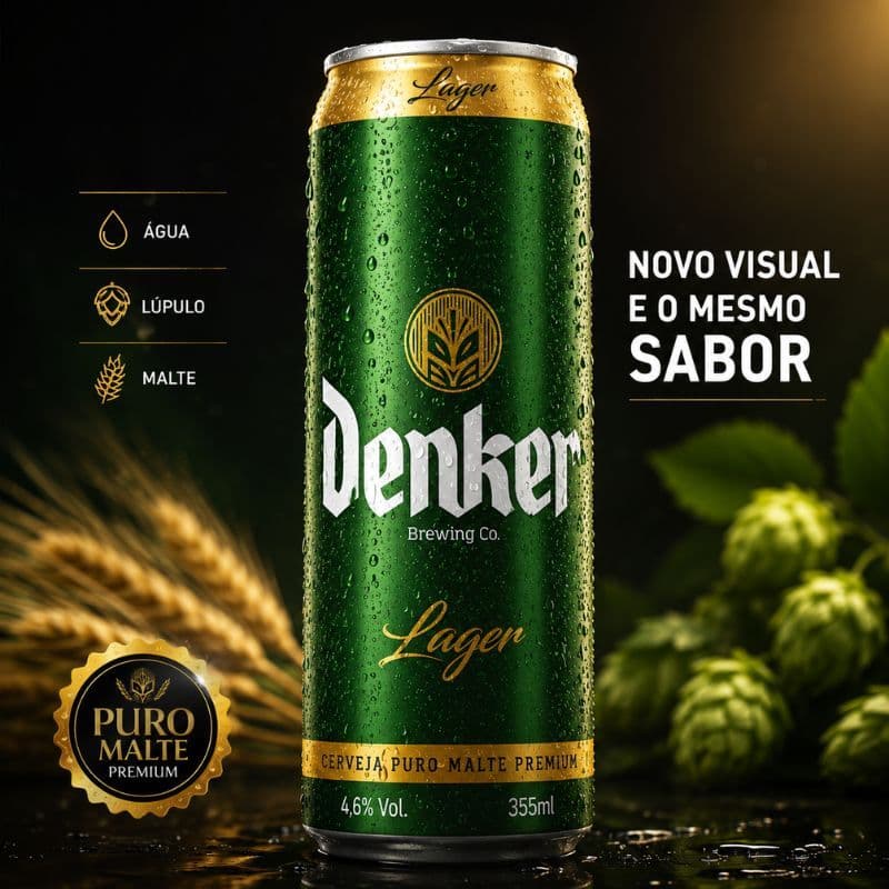 Cerveja Denker Lager 355ml Puro Malte Premium Artesanal Leve Refrescante 4,6%