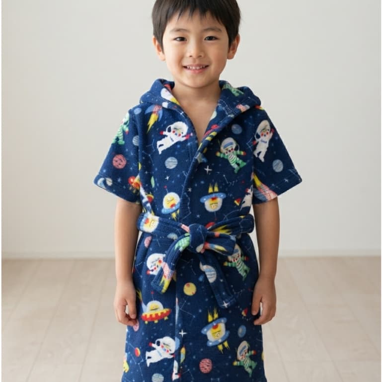 Roupão atoalhado estampado Dinossauro e Astronauta - Pós banho, praia e piscina - Baby, infantil e juvenil - Com capuz