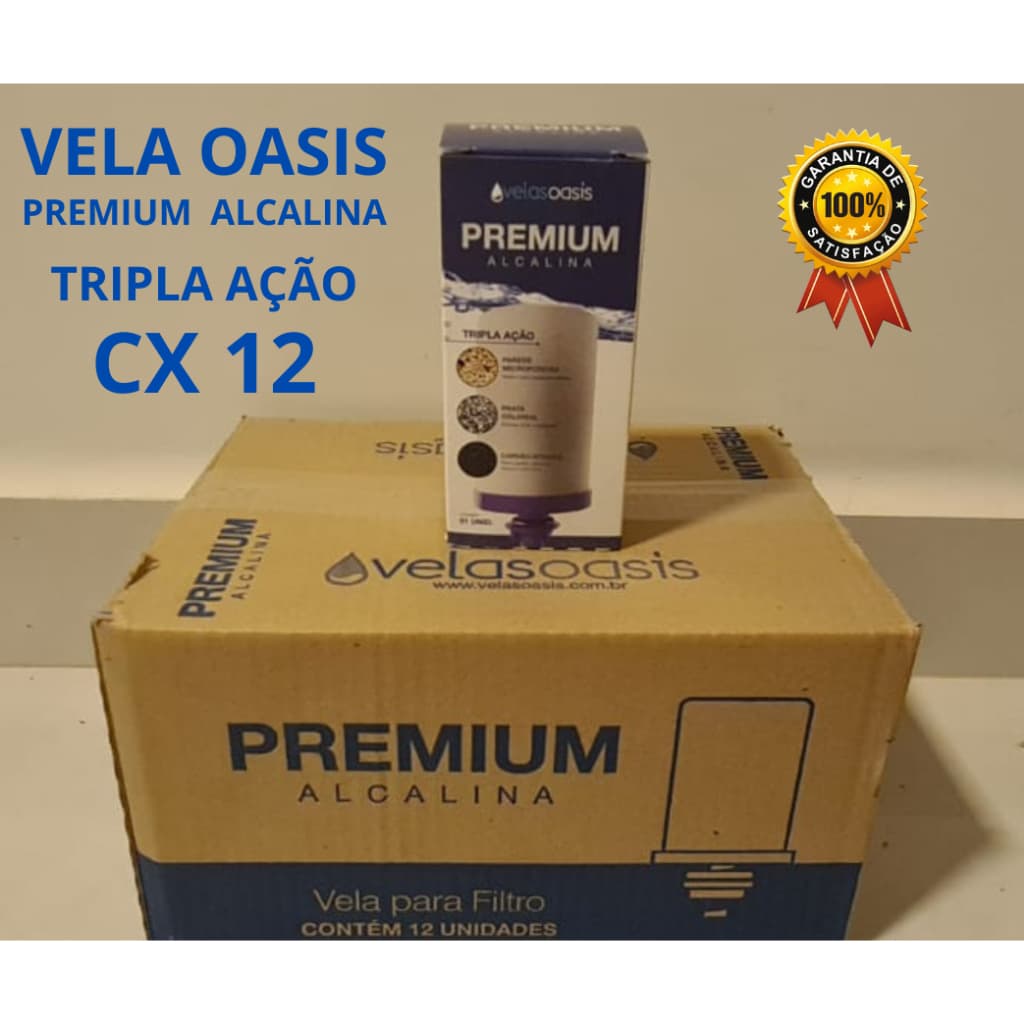 Kit 12 Velas Oasis Premium Alcalina Tripla Ação Para Filtro de Barro