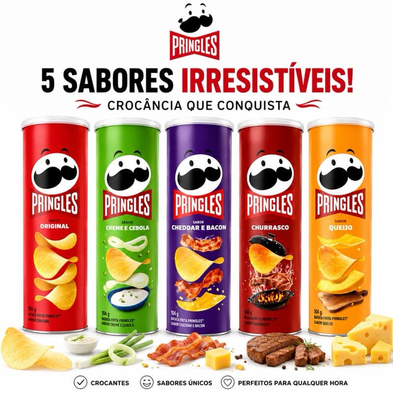 Batata Pringles 104g Original I Creme e Cebola I Churrasco I Queijo I Cheddar e Bacon I Lancheira