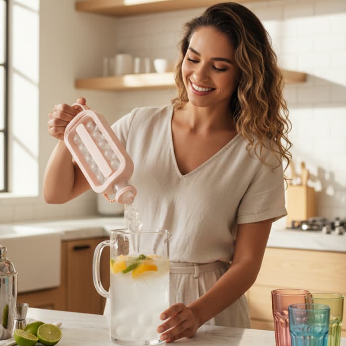 Forma Gelo Esferas 12 Cavidades Silicone Portatil Alca Transporte Rosé