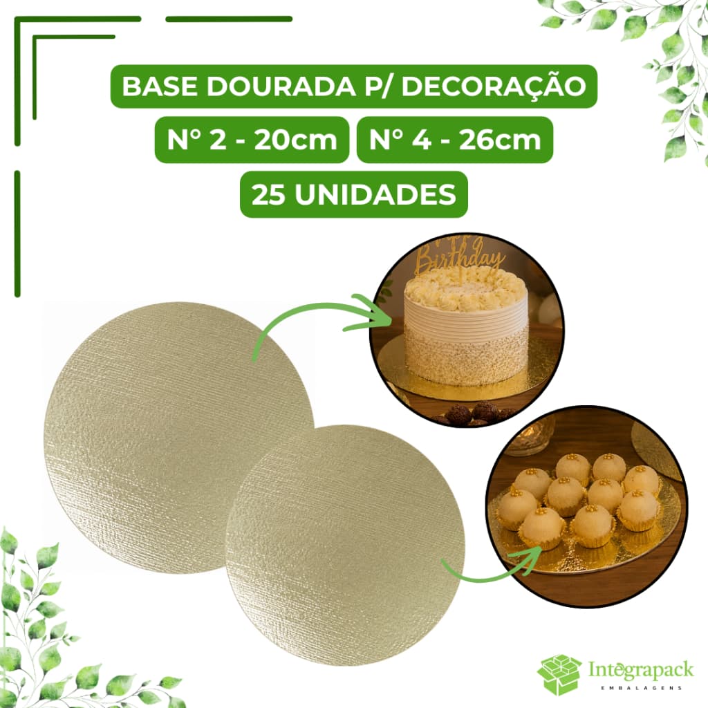 Base Laminada Dourada 25 Unidades para Doces Bolos Tortas Confeitaria Festas Buffet e Sobremesas