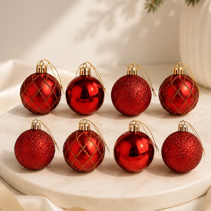 Kit 8 Bolas de Natal Vermelhas 5cm com Glitter Luxuoso