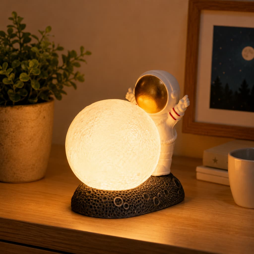 Luminária Astronauta Lua Led a Pilha Abajur Decorativo Quarto