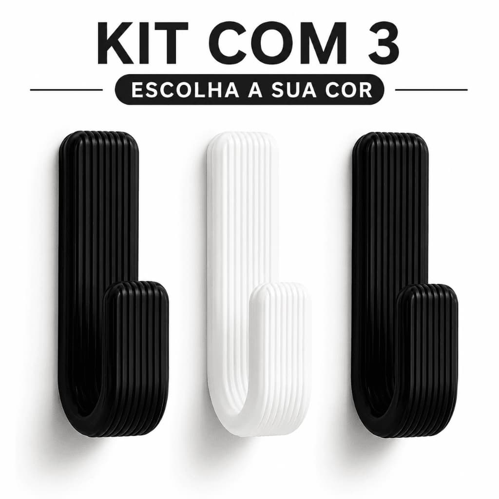 Kit 3 Ganchos de Parede Adesivo Sem Furar Suporte Forte Resistente Fita 3M Cozinha Banheiro Toalha 3,5kg