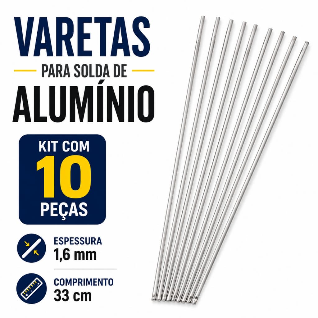 Kit 10 Varetas de Solda para Alumínio 1,6mm | Solda de Baixa Temperatura | Reparo Rápido