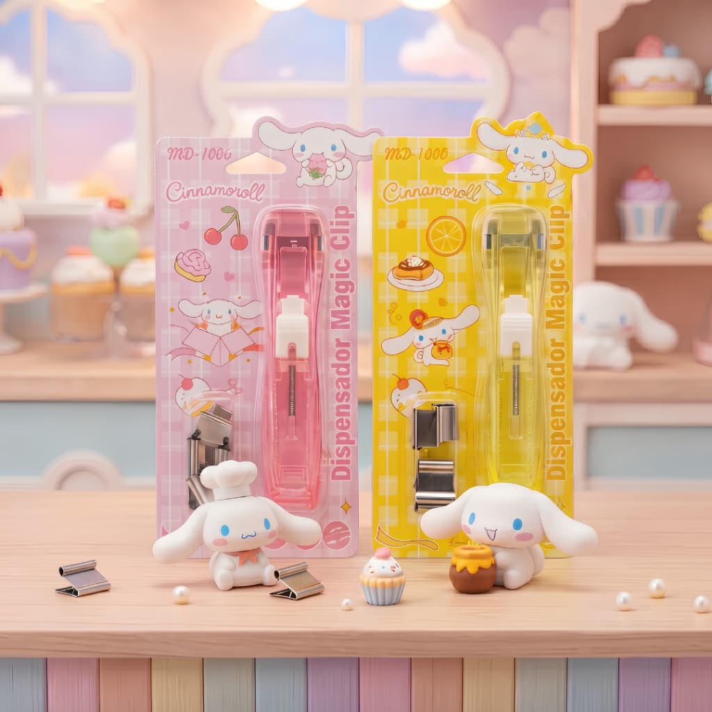 Dispensador de Clipes Fofo em Personagem Kawaii e Clips Reutilizáveis para Organização de Papéis