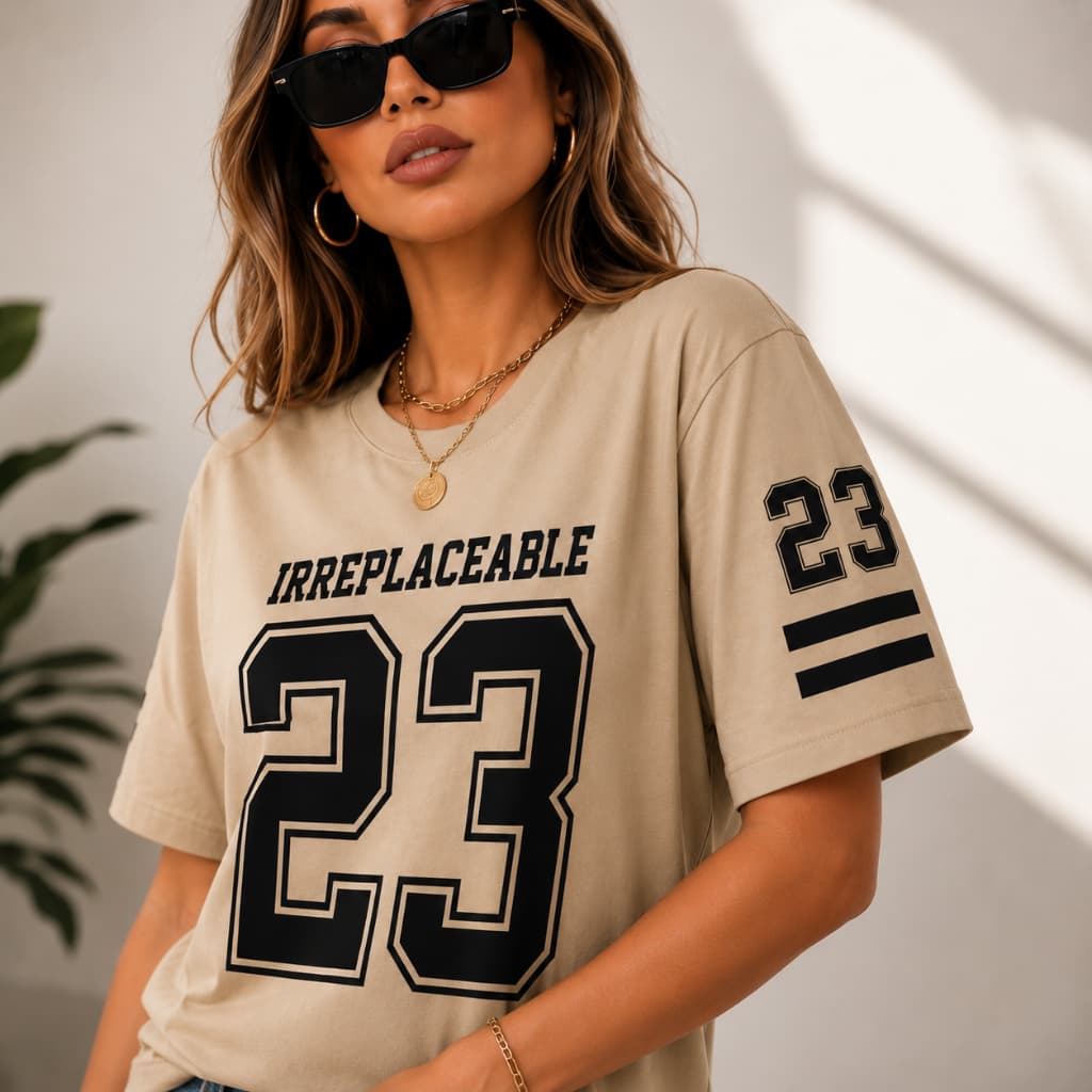 Camiseta Feminina Irreplaceable 23 Oversized Streetwear Estampa 23 Manga Listrada