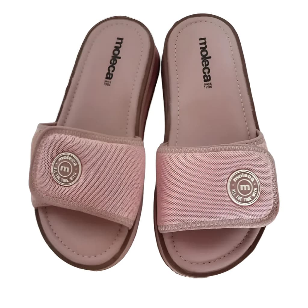Tamanco Slide Moleca Plataforma Com Tira Em Velcro Ajustável Rosa Liso 38 Br