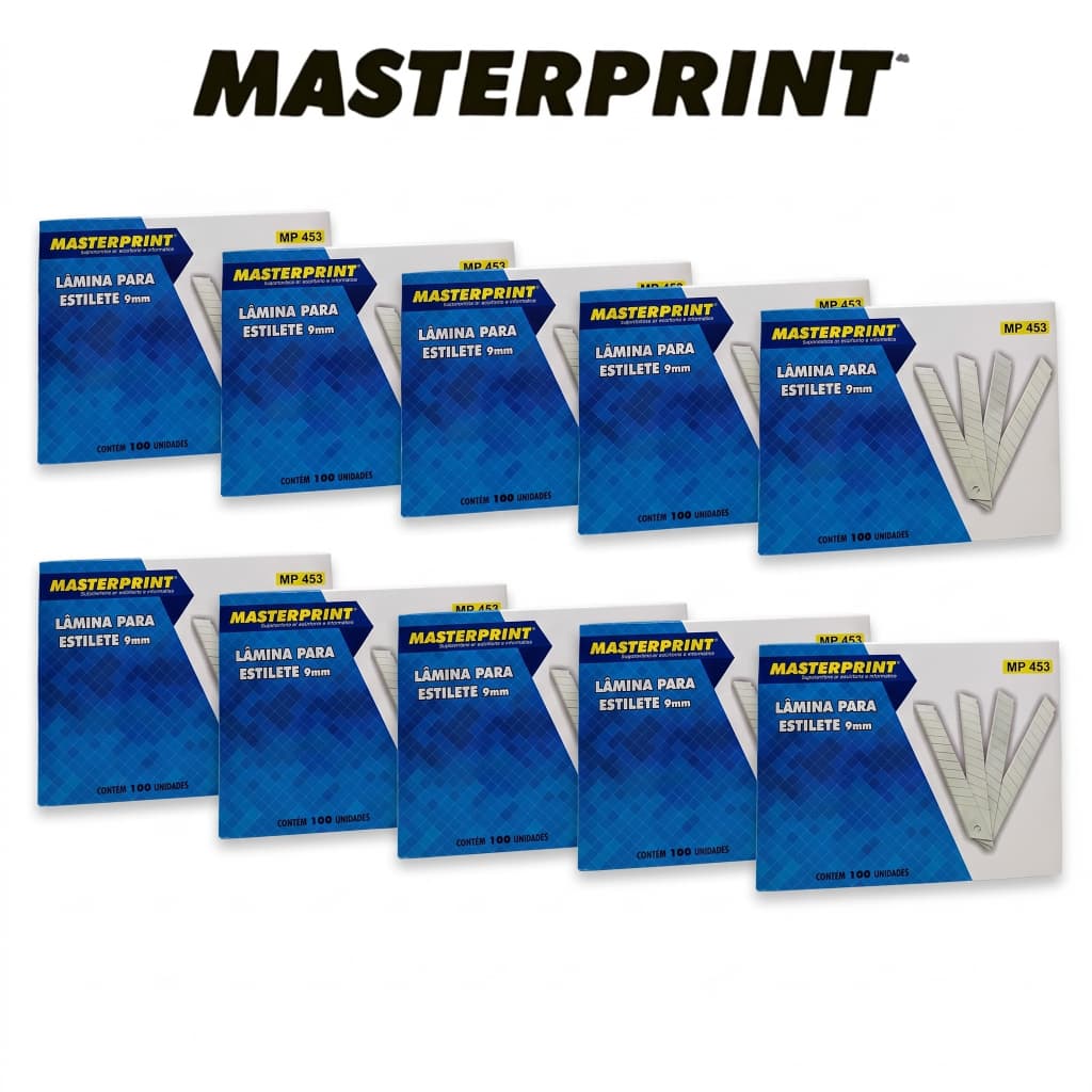 Lâmina De Estilete 9mm Masterprint MP453 Caixa Com 1000 Unidades (10 Caixa com 100 Lâminas)