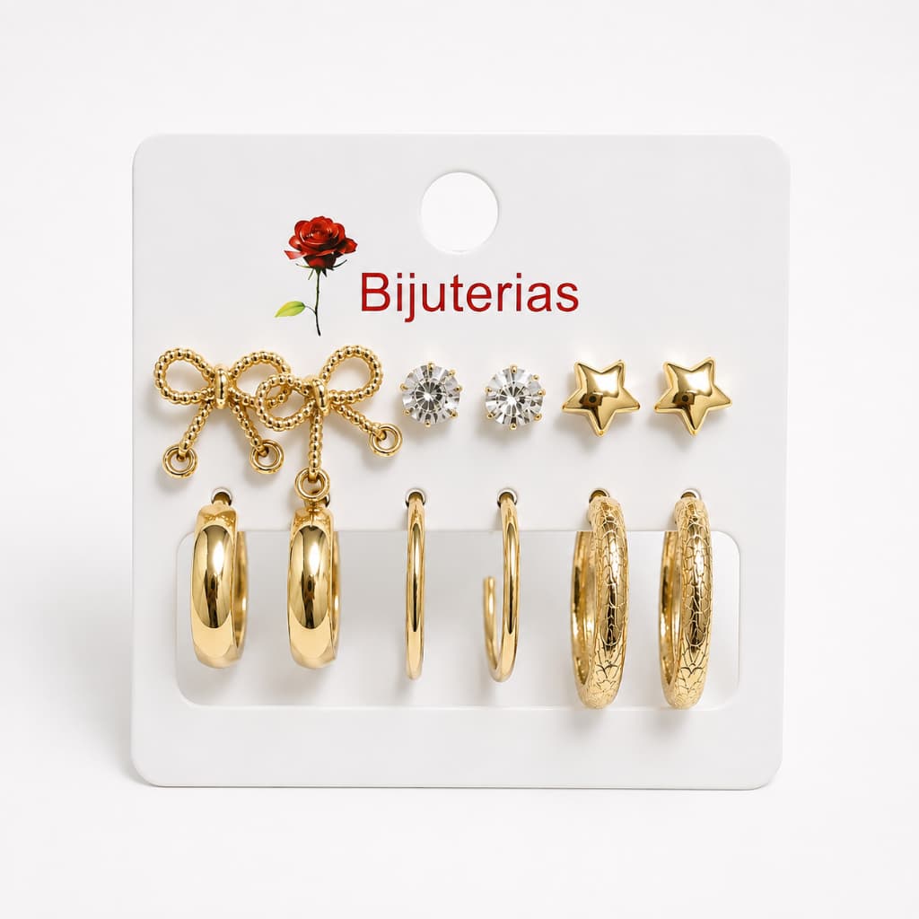 Kit 6 Pares de Brincos Femininos Dourado e Prata Bijuteria