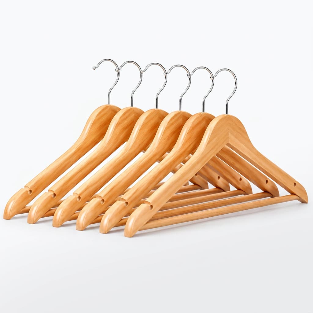 Kit Cabide de Madeira 6 9 12 Unidades Marfim Gancho Giratorio Luxo C/ Verniz Organizador de Roupa