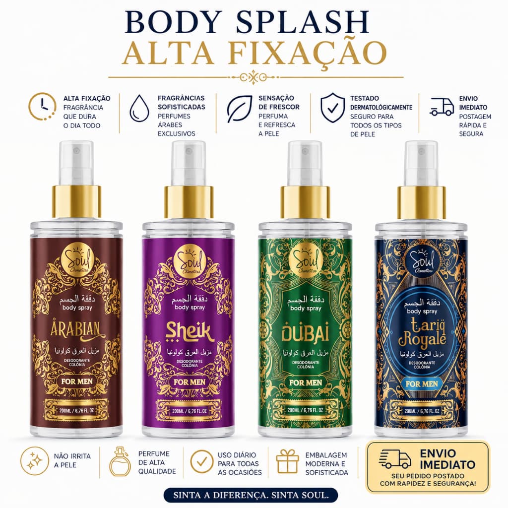 BODY SPLASH  200 ml MASCULINO ARABES ENVIO IMEDIATO TESTADO DERMATOLICAMENTE
