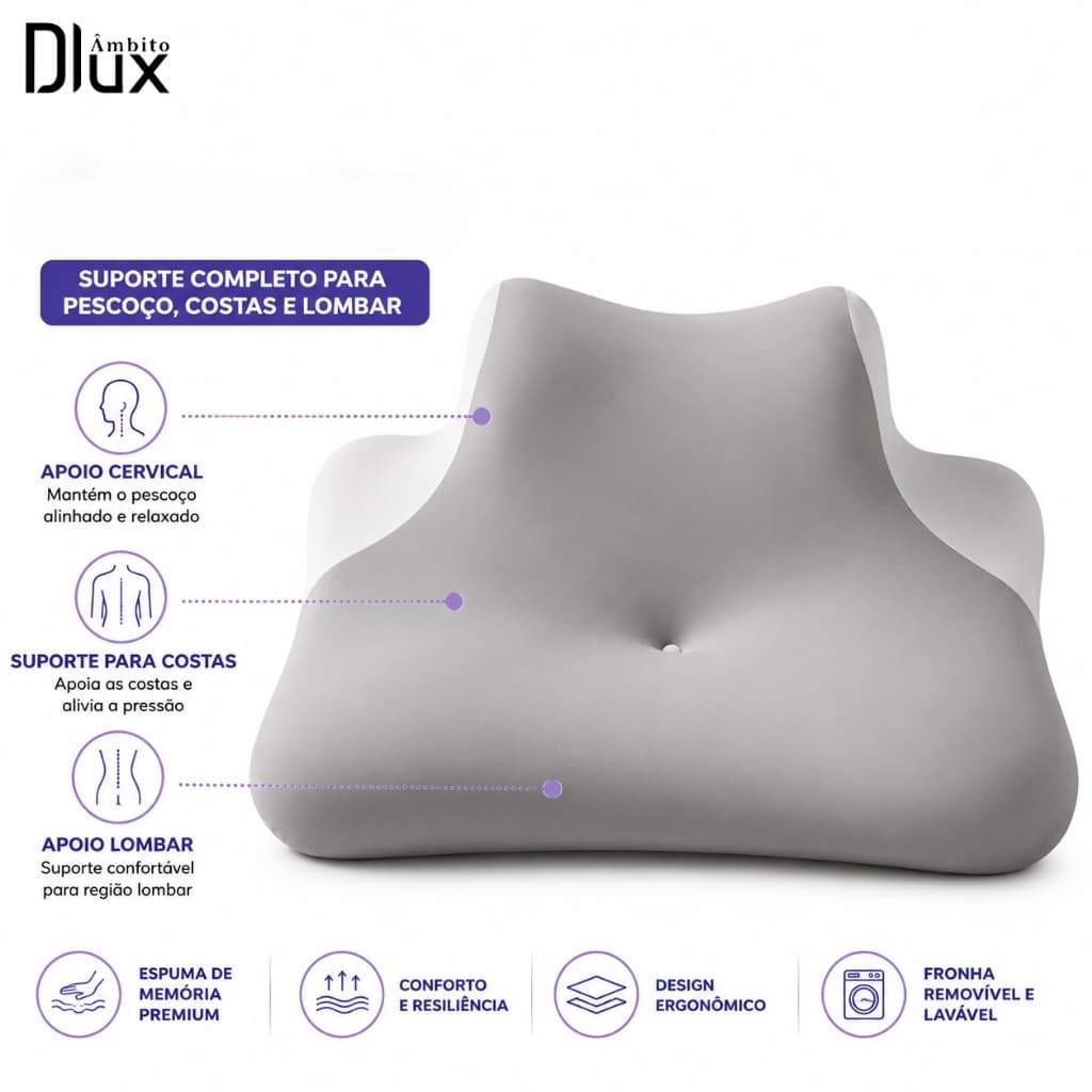 Ambito Dlux Travesseiro Ergonômico Para Dormir, Almofada Para Costas E Pescoço, Apoio Lombar Com Espuma De Memória