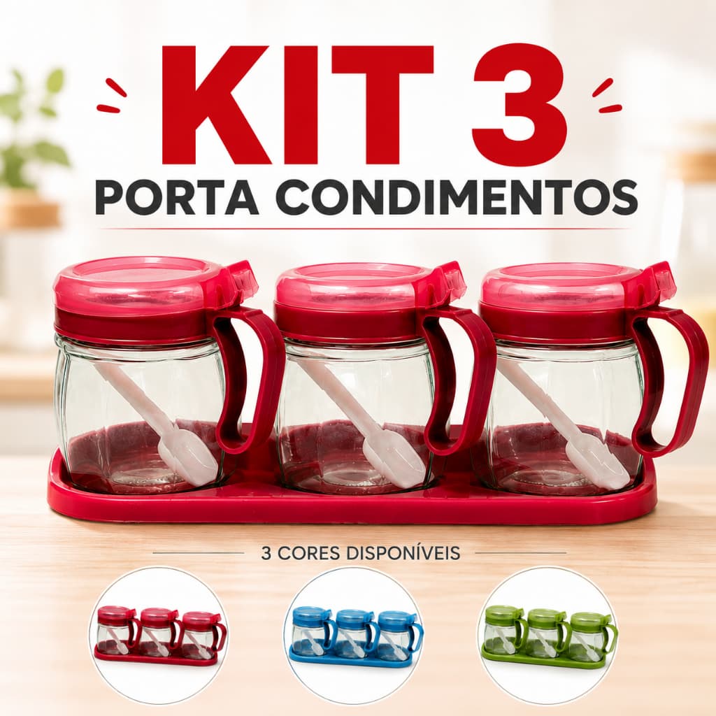 Kit 3 Porta Tempero Organizador Cozinha Vidro Condimentos Transparente Casa  Multiuso Frasco saleiro