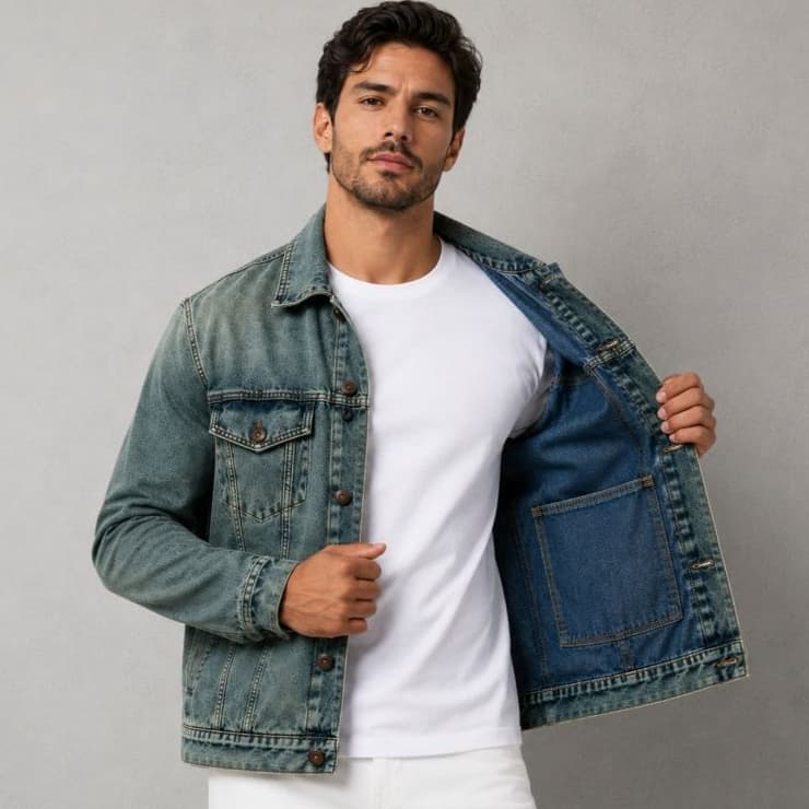 Jaqueta Jeans Masculina Estonada Premium Estonada Trucker Manga Longa Casual