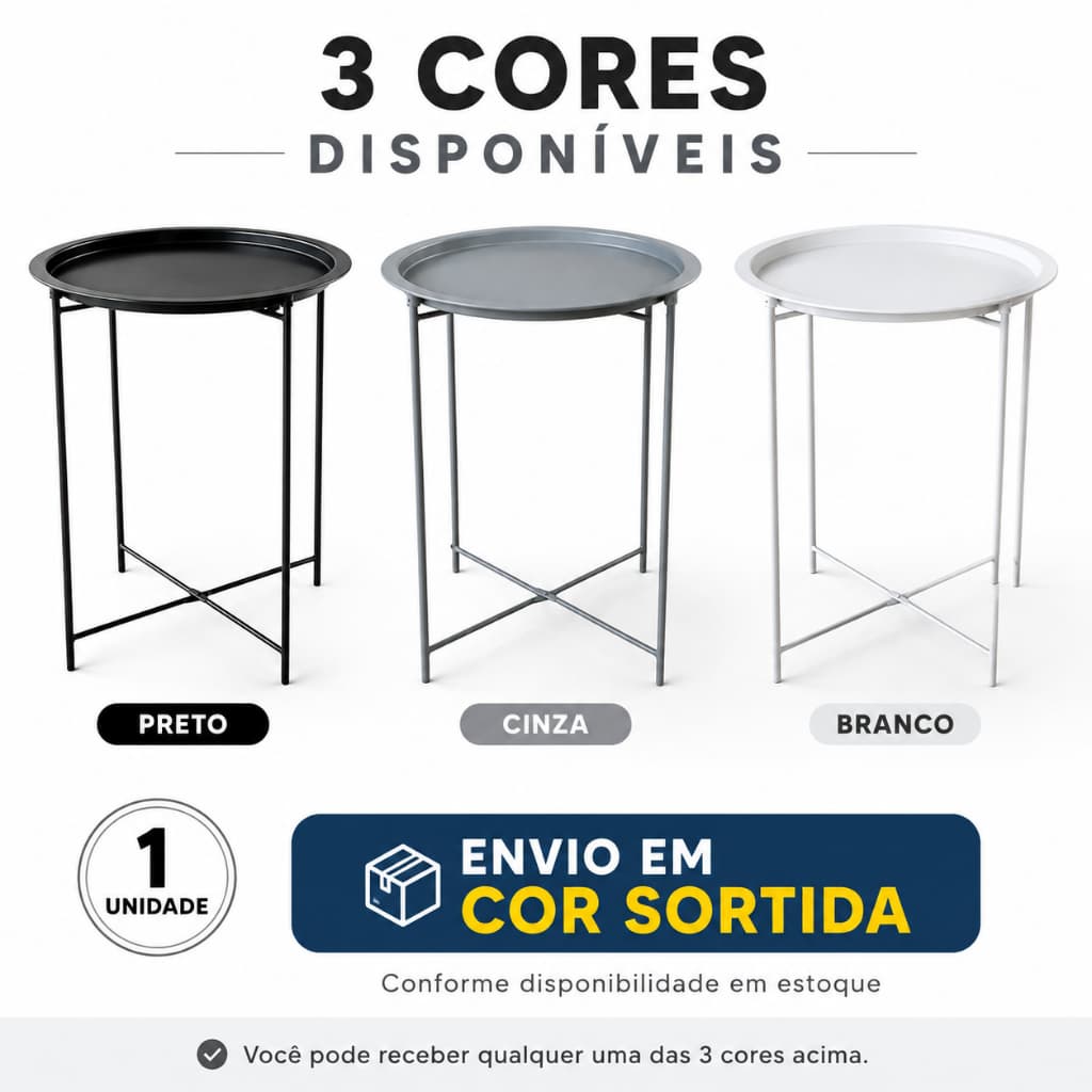 Mesa Auxiliar Redonda Metálica 47cm Sala Quarto Varanda Decoração Moderna