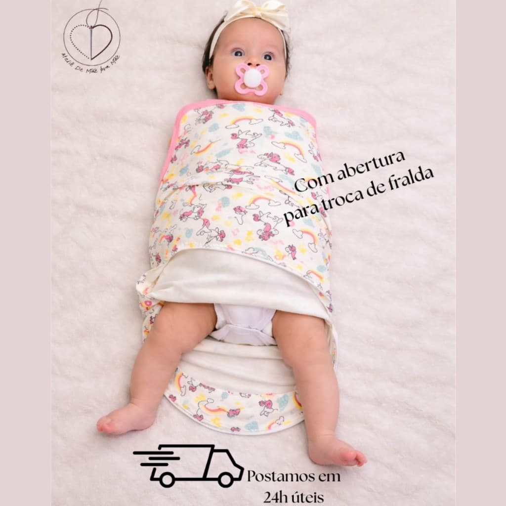 Swaddle com Abertura para Troca de Fralda Saco de Dormir Recém Nascido até 3 Meses Charutinho Pronto
