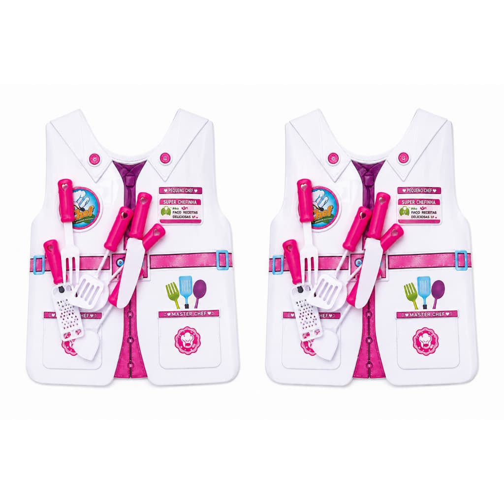 Kit 2 Brinquedos Chef de Cozinha Infantil com Colete e Acessórios – 14 Peças Kit Culinária Infantil