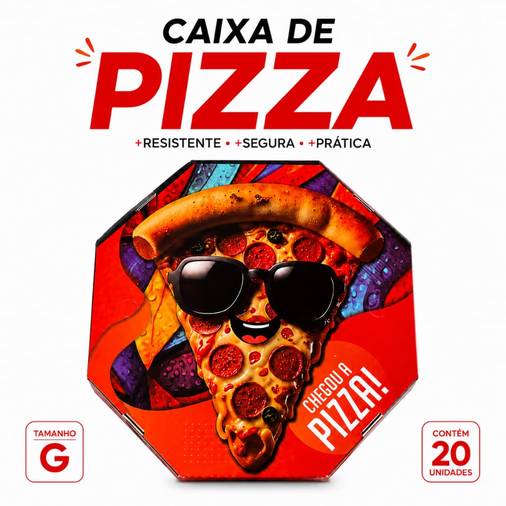 CAIXA DE PIZZA OITAVADA PERSONALIZADA CHEGOU A PIZZA! 35CM - Kit20 UNI DELIVERY IFOOD