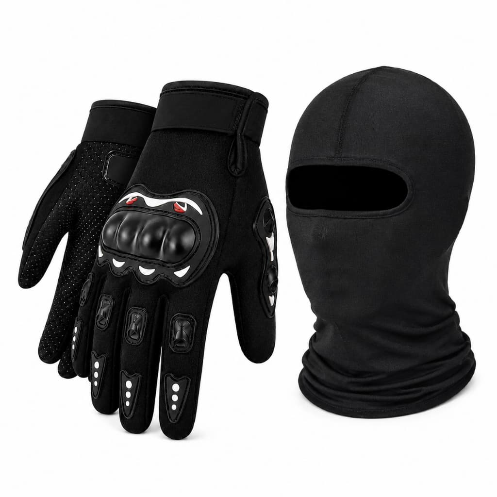Kit Luva Motoqueiro Protetora Touchscreen + Touca Ninja Balaclava Fina Moto Motociclista Motoboy Frio