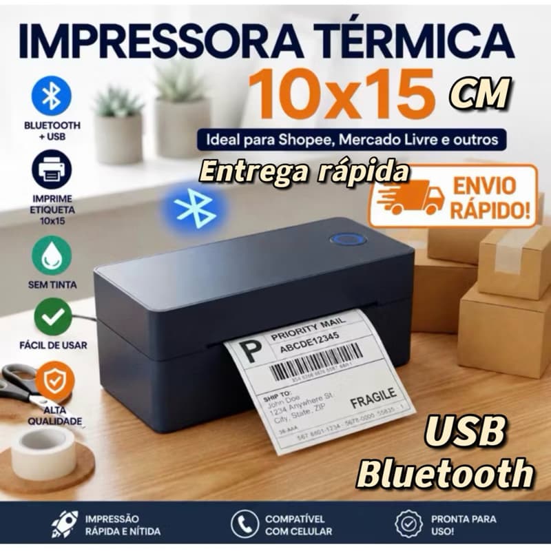 mini Impressora Térmica E Envios Full Código De Barra Android e iPhone Modelo slim preto