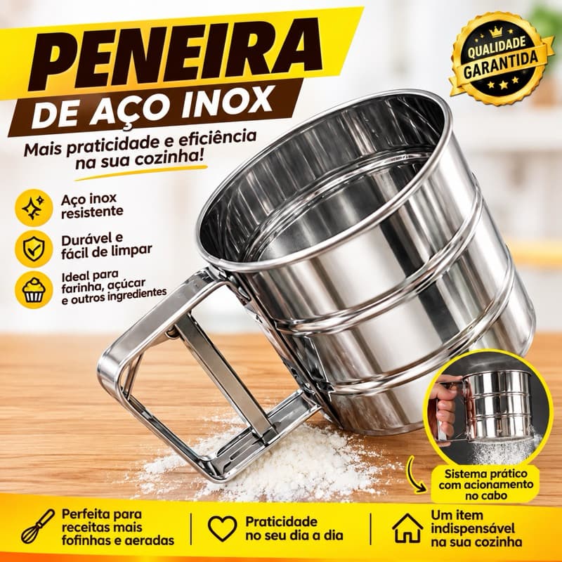 Polvilhador Peneira Tapioqueira Caneca Inox - Precisão e Versatilidade com Limpeza Fácil