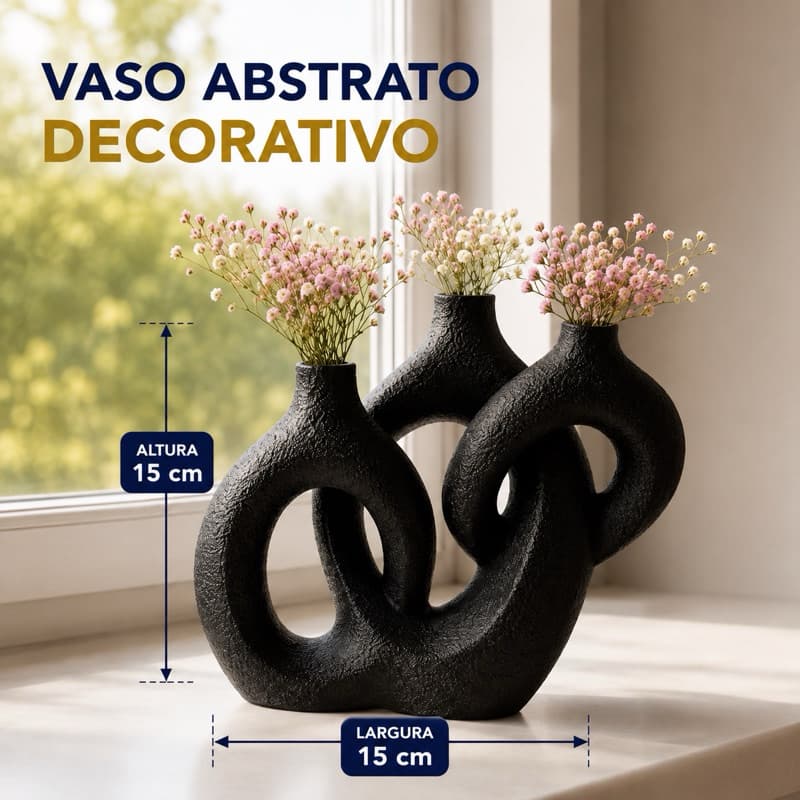 Vaso Decorativo Abstrato Moderno  Kit 3 Vasos Escultura para Sala Estante e Decoração