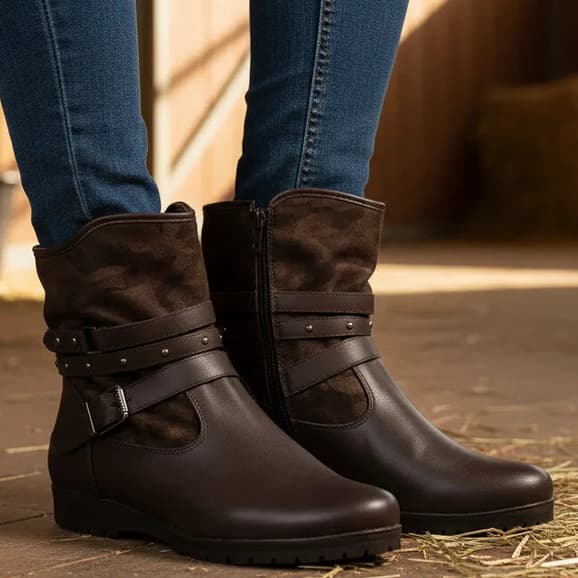 Bota Mooncity Anabela Cano Baixo Fivela Ziper Feminino 71124