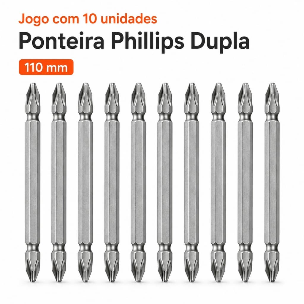 Kit 10 Bits Ponteira Dupla PH2 SL6 110mm Aço CR-V Imantada para Parafusadeira