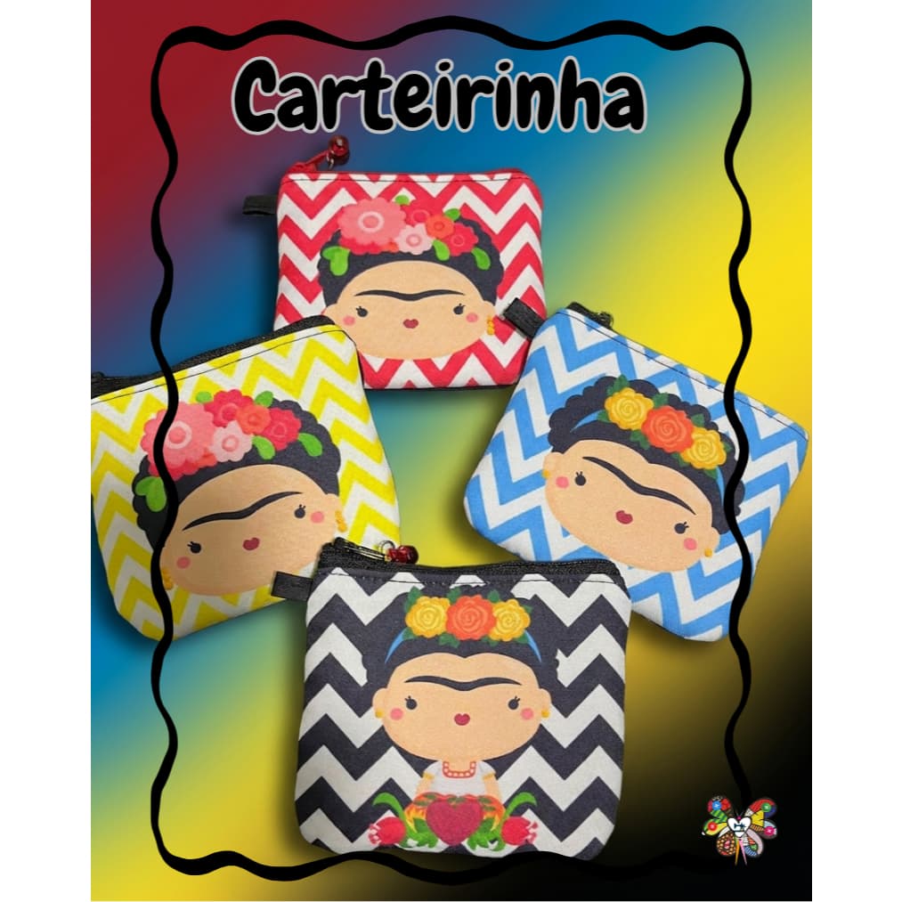 Carteirinha Frida Kahlo artesanal tecido porta moedas cartões organizador carteira frida