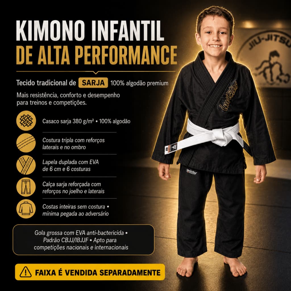 Kimono Infantil de Jiu Jitsu Preto - Adequado para campeonato
