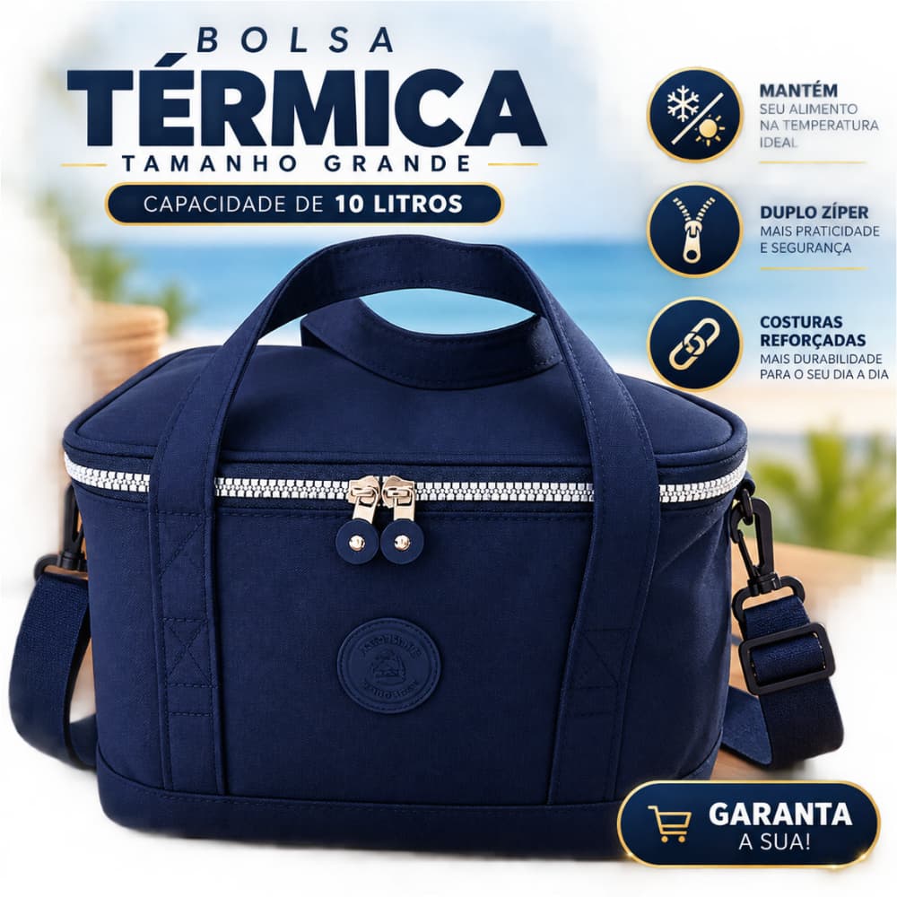 Bolsa Térmica Grande 10 Litros com Alça Ajustável – Lancheira Térmica para Trabalho, Passeio e Viagem