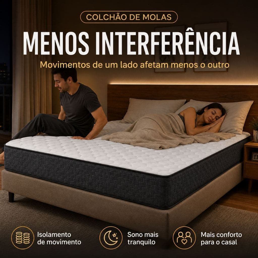 Colchão de Molas Ensacadas 20cm com Menor Transferência de Movimento, Mais Estabilidade e Conforto para Dois