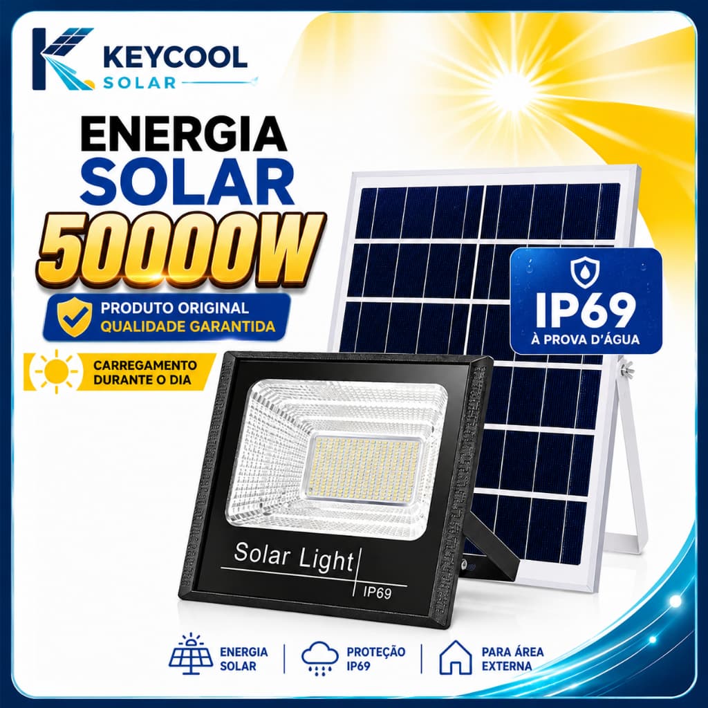 Keycool Refletor Solar para Área Externa LED IP69 com Painel Separado para Garagem Quintal Jardim Entrada e Corredor