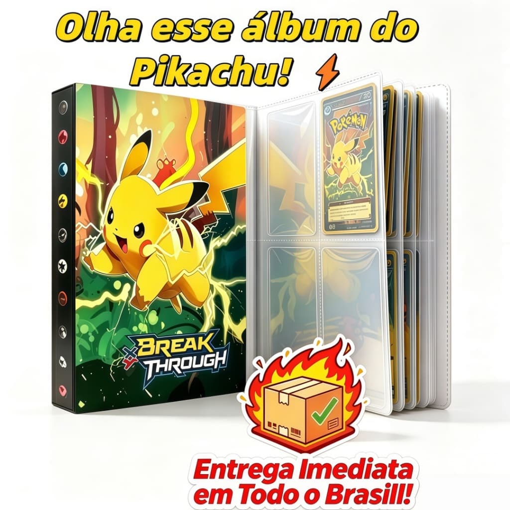Álbum Pokémon Pikachu Breakthrough 240 Cartas Porta Cards TCG Pasta Oficial Colecionador