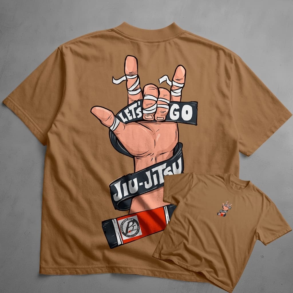 Camiseta Oversized Jiu Jitsu Let's Go Masculina BJJ Faixa Preta Estampa Grande Costas