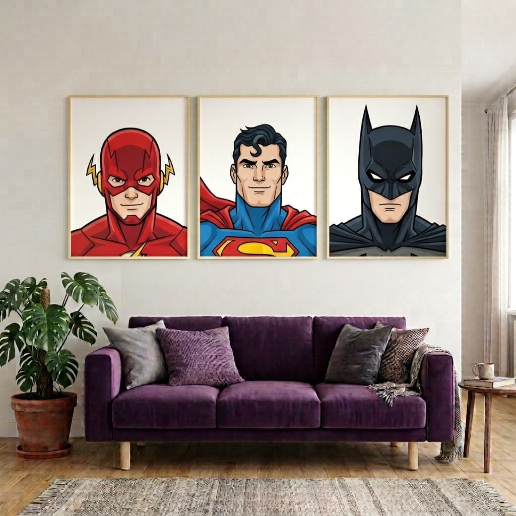 Kit 3 Quadros Super Heróis Quarto Infantil Menino