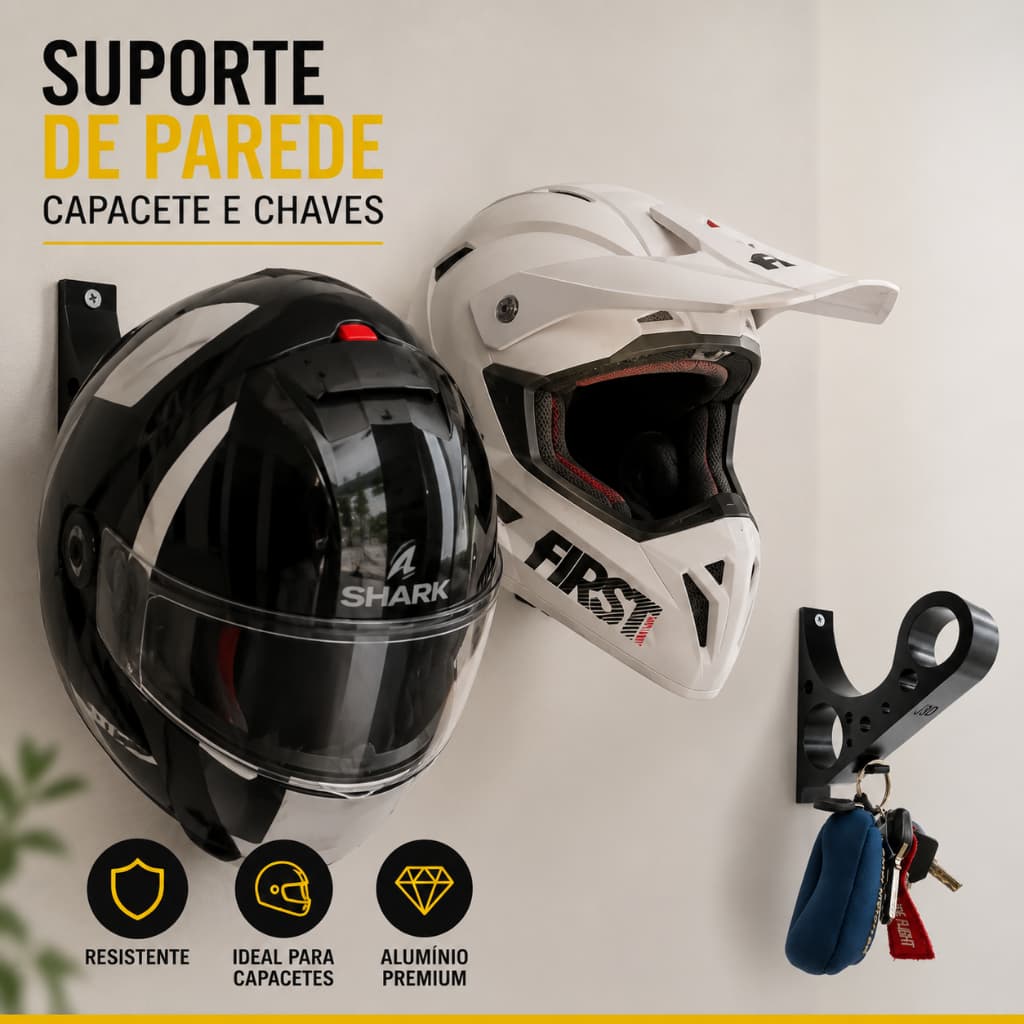 Kit 02 Suporte Pendurar Capacete Acessório Chave Parede Fixo