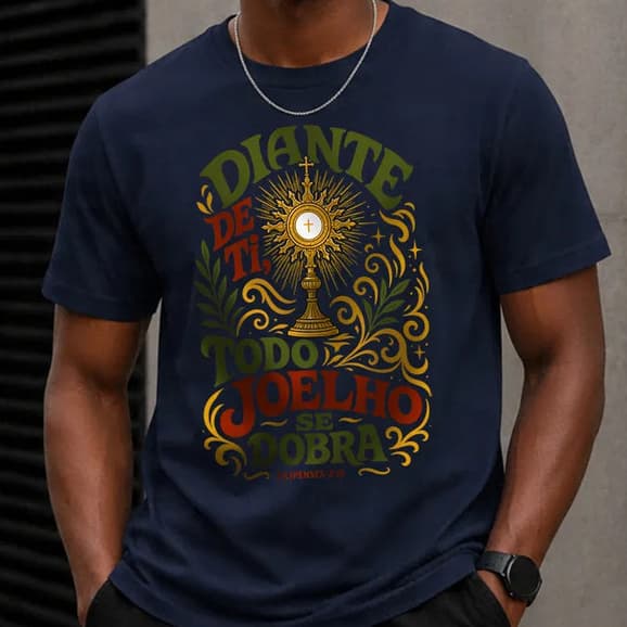 Camiseta Masculina Moda Católica Todo Joelho Se Dobrará 100% Algodão Casual Macio Premium