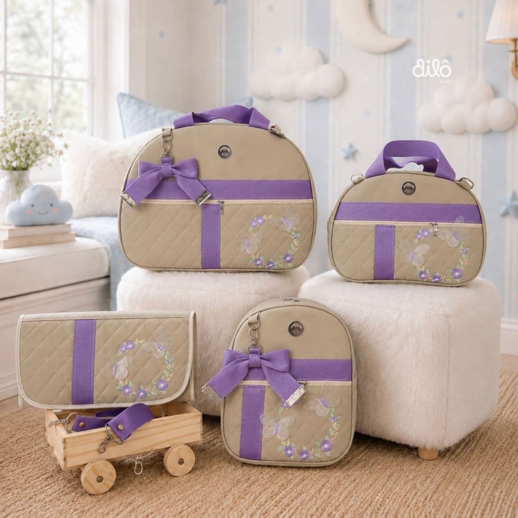 Conjunto de bolsas borboleta encantada, personalizado. Bolsas maternidade para menina, Dilô Kids.