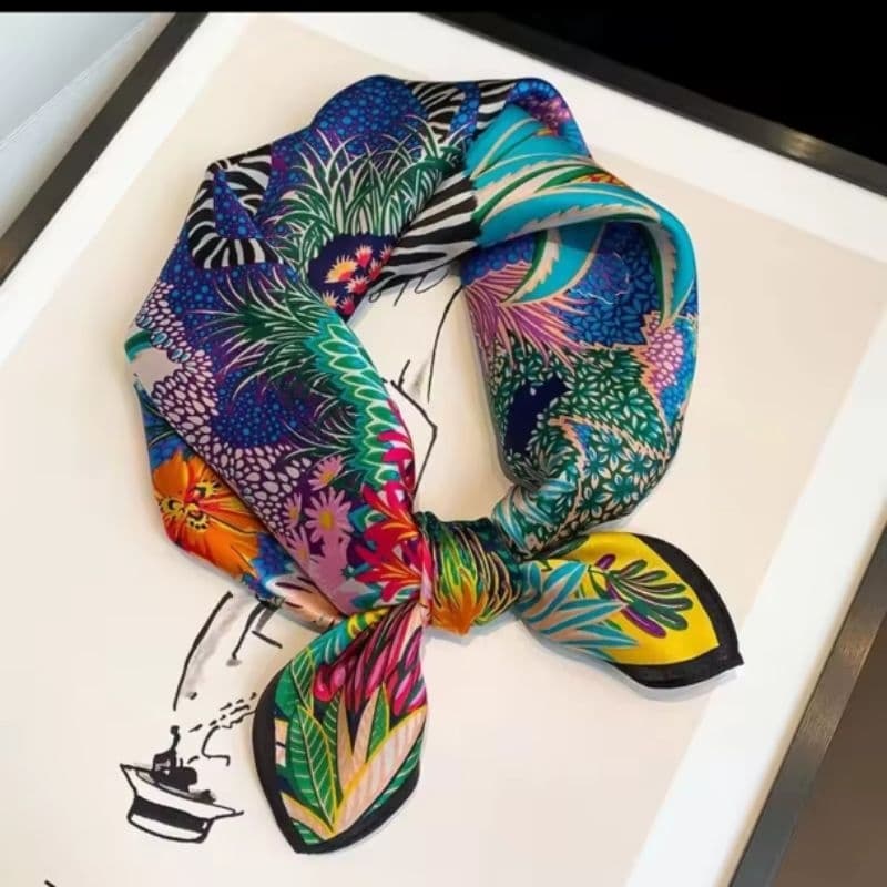 Lenço 100% Seda Bandana Feminino Quadrado para Envolver Cabeça, Moda Primavera, Luxo, Alta Qualidade, Faixa de Cabelo,