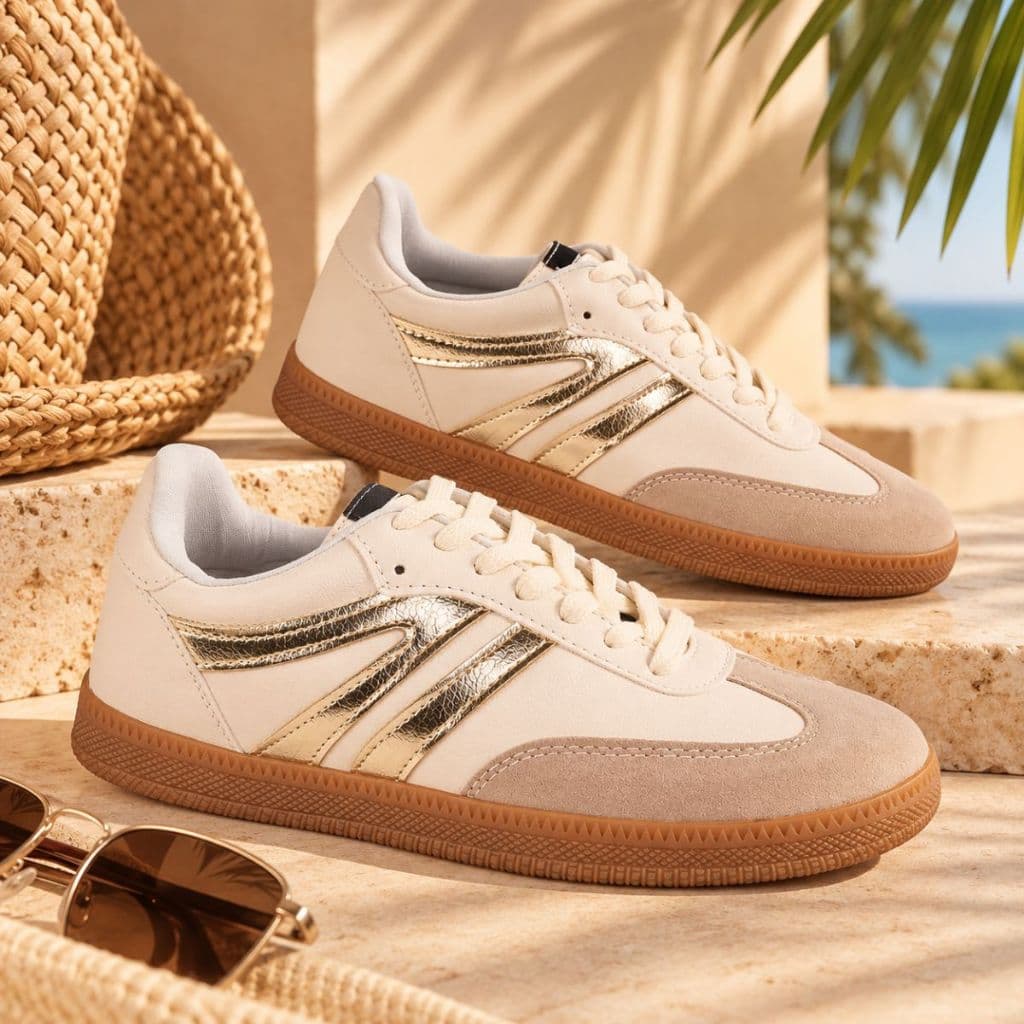 Tênis Feminino Casual Camurça Lateral Listra Dupla Moderno Confortável Estiloso Tendência Blogueira