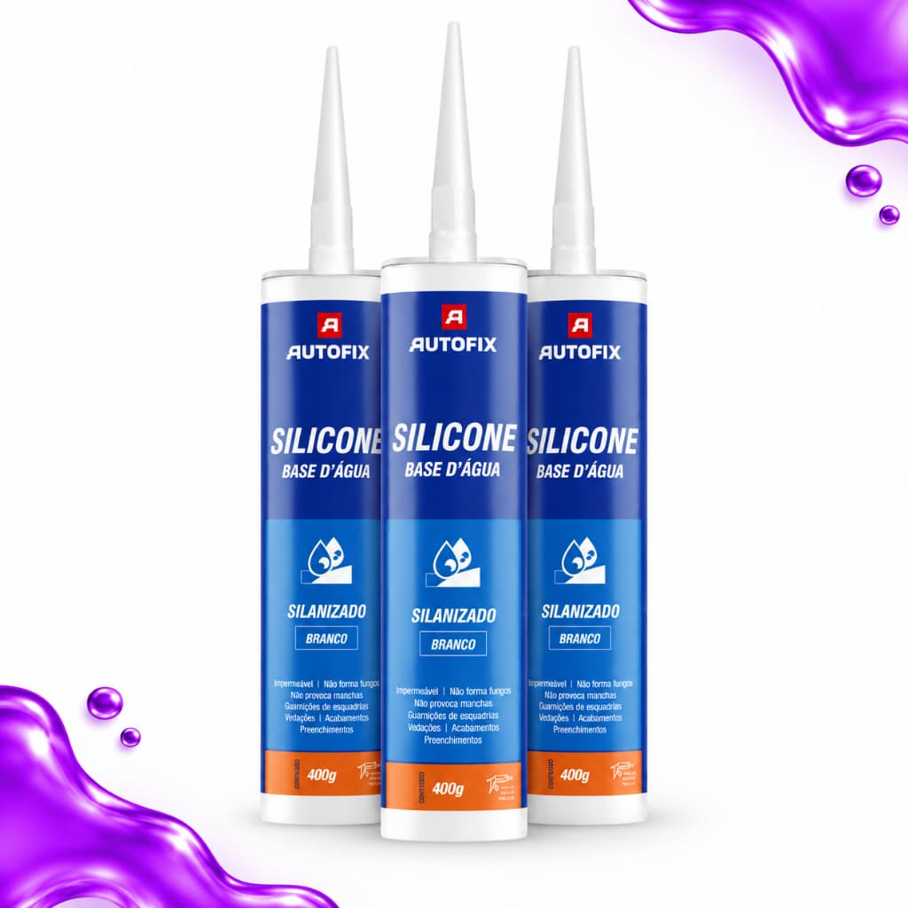 3 Unidades Silicone Acrílico Base D'Água Autofix 400g Branco Vedação Perimetral Uso Interno Externo