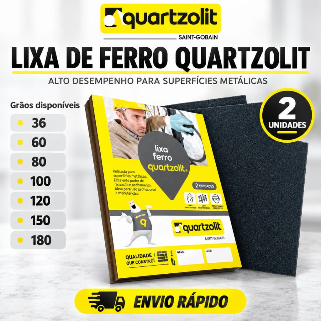 Lixa Para Ferro/Aço Grão 36 ao 180 Quartzolit- Remove Tintas e Ferrugens de Metais
