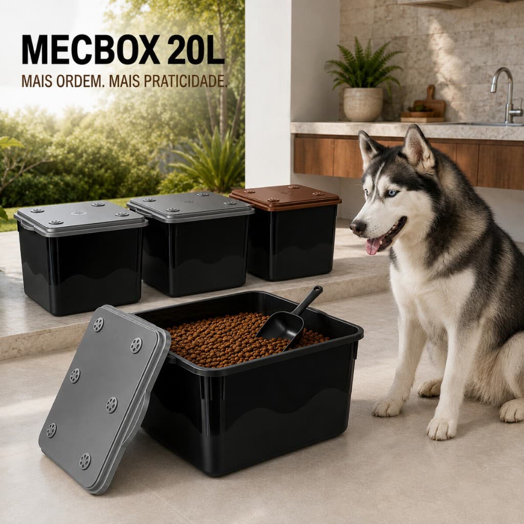 Porta Armazenador  Mecbox Ração Cereais Pote Container Até 10 Kg Resistente + Coletor