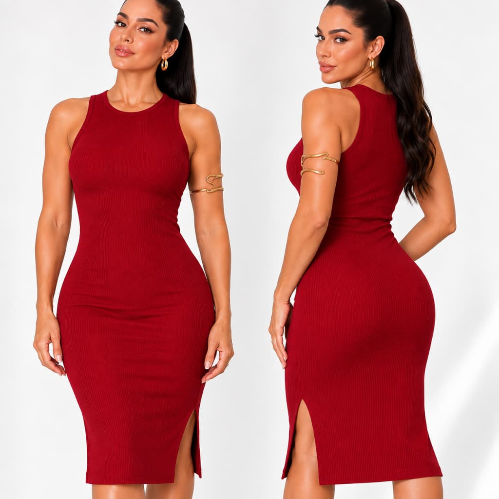 Vestido Midi Regata Com Fenda Lateral Canelado Feminino M ao GG Moda 2026