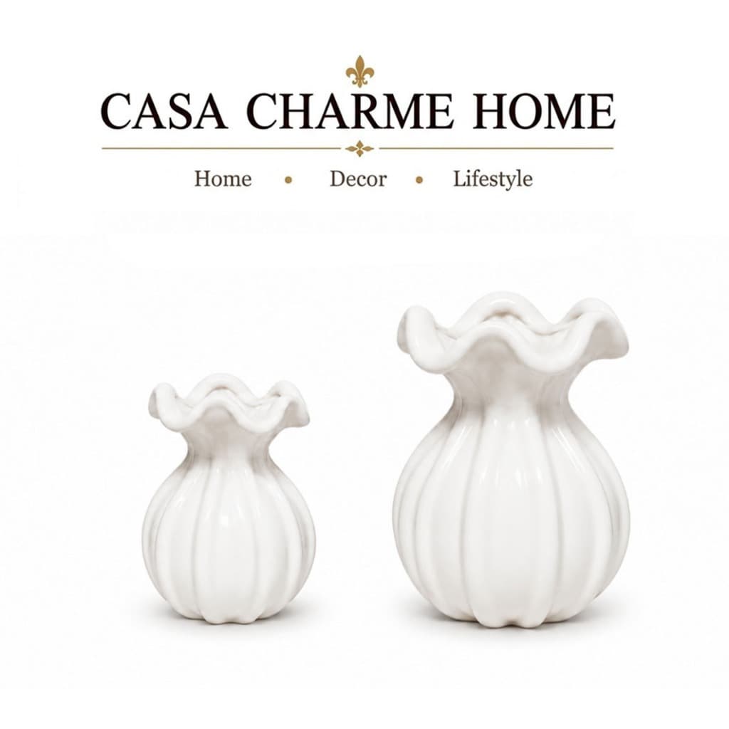 Kit vaso de flor Cachepot Trouxinha Murano 2 Peças em Cerâmica Esmaltada Branco ou Rose Decorativo