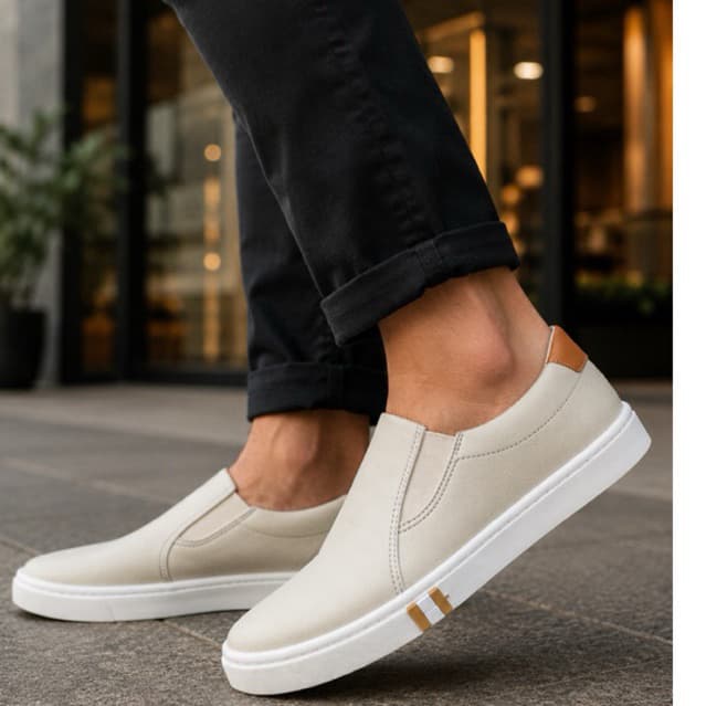 Tênis Sapatenis Casual Iate Couro Sintético Confortável Slip On Dia Dia Calce Fácil