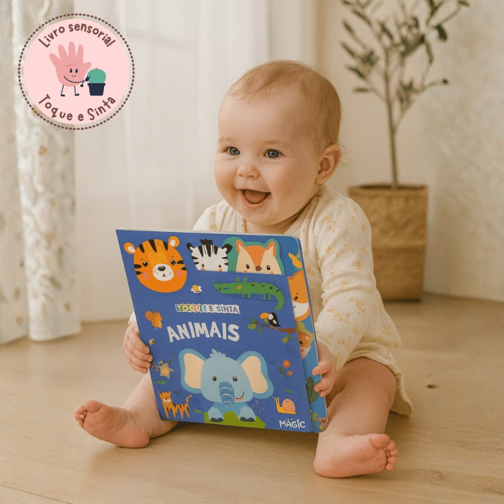 Livro Infantil Toque e Sinta Animais Sensorial Bebê Cartonado 10 Páginas Desenvolvimento Infantil
